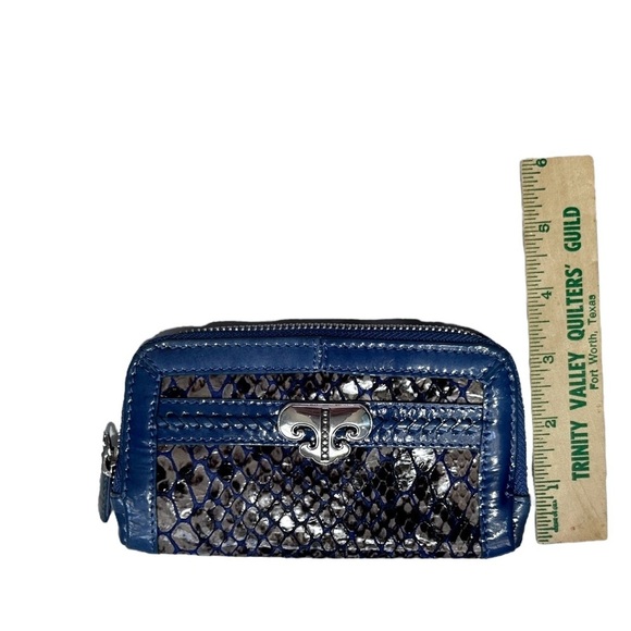 BRIGHTON Renault Aristocrat Blue w/Grey Embossed Snake Print Wristlet Wallet - Picture 4 of 10